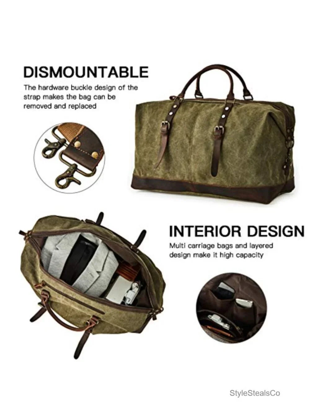 Oversized Canvas Genuine Leather Trim Travel Tote Duffel Weekend Bag